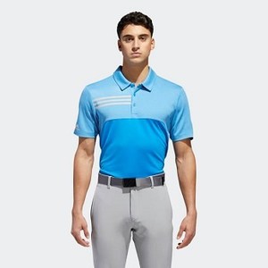 [해외] ADIDAS USA Mens Golf 3-Stripes Heather Blocked Polo Shirt [아디다스반팔티] Bright Blue Heathered (CY9299)