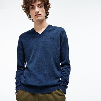 [해외] Mens V-neck Wool Jersey Sweater [라코스테 LACOSTE] blue chine (AH2987-51-RUQ)