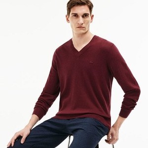 [해외] Mens Ribbed V-Neck Sweater [라코스테 LACOSTE] red basque chine (AH7894-51-SVN)