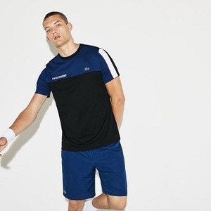 [해외] Mens SPORT Crew Neck Colorblock Pique Tennis T-shirt [라코스테 LACOSTE] navy blue/black/white (TH9472-51-FZ3)