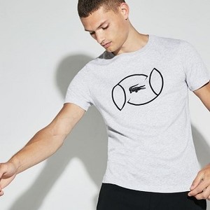 [해외] Mens SPORT Crew Neck Lettering Jersey Tennis T-shirt [라코스테 LACOSTE] grey chine/black (TH9468-51-Y5J)