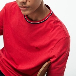 [해외] Mens Contrasting Crew Neck Flamme Cotton Jersey T-shirt [라코스테 LACOSTE] red/white/navy blue (TH9387-51-CPS)