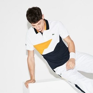 [해외] Mens SPORT Colorblock Bands Technical Pique Tennis Polo [라코스테 LACOSTE] white/navy blue/orange (DH9483-51-ENK)