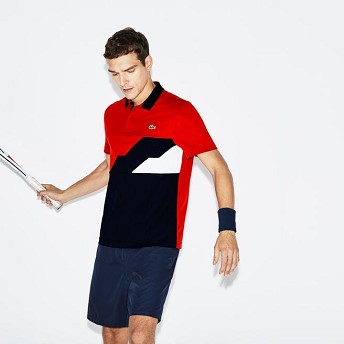 [해외] Mens SPORT Colorblock Bands Technical Pique Tennis Polo [라코스테 LACOSTE] red/navy blue/white (DH9483-51-2RG)