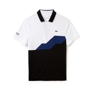 [해외] Mens SPORT Colorblock Bands Technical Pique Tennis Polo [라코스테 LACOSTE] white/black/navy blue (DH9483-51-ELM)