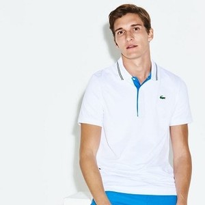 [해외] Mens SPORT Lettering Stretch Technical Jersey Golf Polo Shirt [라코스테 LACOSTE] white/blue/navy blue (DH3360-51-PTK)