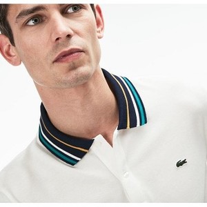 [해외] Mens Slim Fit Striped Contrast Collar Petit Pique Polo [라코스테 LACOSTE] white (PH9431-51-70V)