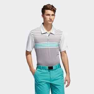 [해외] Mens Golf Ultimate365 3-Stripes Heathered Polo Shirt [아디다스 반팔티] Grey Heathered/Crystal White/True Green (DW9177)