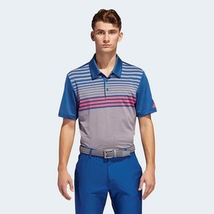 [해외] Mens Golf Ultimate365 3-Stripes Heathered Polo Shirt [아디다스 반팔티] Grey Heathered/Dark Marine/Shock Red (DX1257)