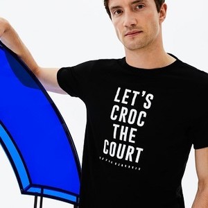 [해외] Mens SPORT Crew Neck Lettering Technical Jersey T-shirt - Lacoste x Novak Djokovic Support With Style - Off Court Collection [라코스테 반팔,폴로티] Black (TH9454-51)