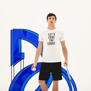 [해외] Mens SPORT Crew Neck Lettering Technical Jersey T-shirt - Lacoste x Novak Djokovic Support With Style - Off Court Collection [라코스테 반팔,폴로티] White/Black (TH9454-51)