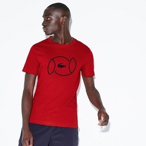 [해외] Mens SPORT Crew Neck Lettering Jersey Tennis T-shirt [라코스테 반팔,폴로티] Red/Navy Blue (TH9468-51)
