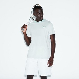 [해외] Mens SPORT Contrast Crew Neck Pique Tennis T-shirt [라코스테 반팔,폴로티] Grey/White/Green (TH9464-51)