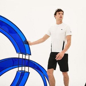 [해외] Mens SPORT Crew Neck Stretch Technical Jersey T-shirt - Lacoste x Novak Djokovic Off Court Premium Edition [라코스테 반팔,폴로티] White/Black (TH9479-51)