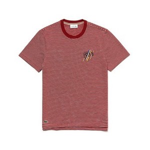 [해외] Mens Crew Neck 1933 Lettering Striped Cotton Jersey T-shirt [라코스테 반팔,폴로티] Red/White (TH9371-51)