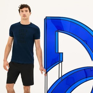 [해외] Mens SPORT Crew Neck Lettering Technical Jersey T-shirt - Lacoste x Novak Djokovic Support With Style - Off Court Collection [라코스테 반팔,폴로티] Blue/Black (TH9454-51)