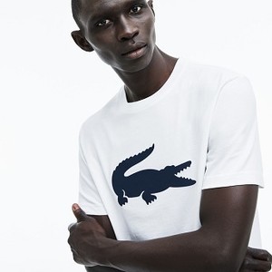 [해외] Mens Crew Neck Oversized Crocodile Cotton Jersey T-shirt [라코스테 반팔,폴로티] White/Navy Blue (TH9428-51)